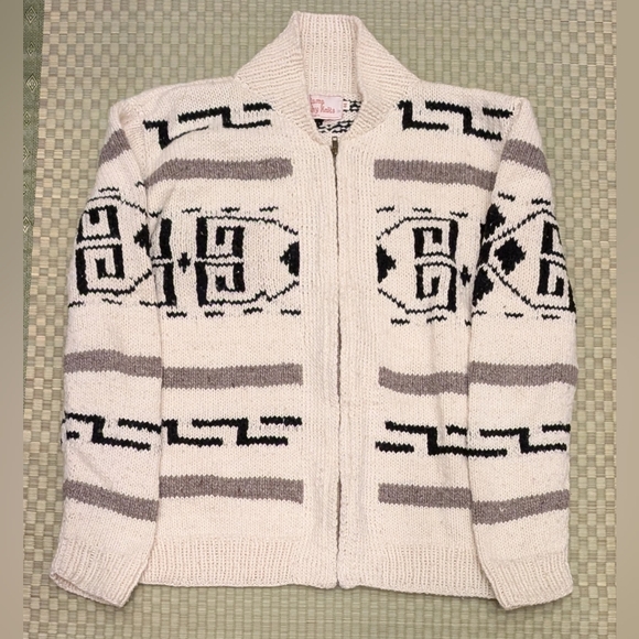 Camp Kitschy Knits Cowichan Style 100% Wool Cardigan Sweater Men's Size 44